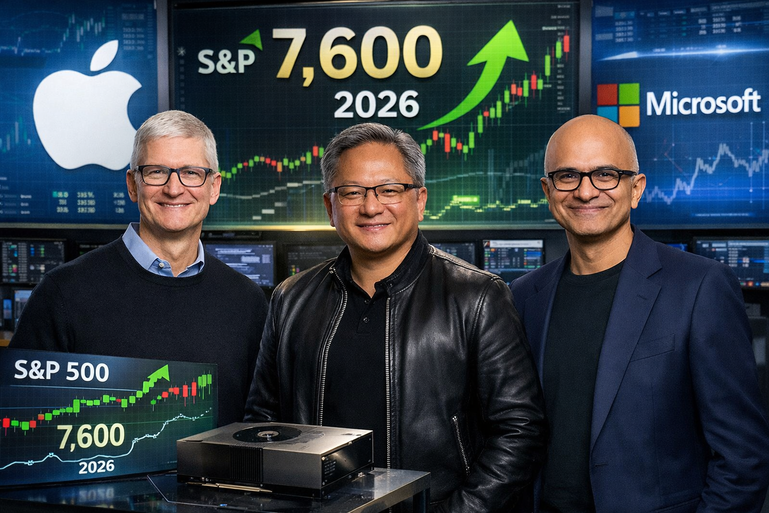 Acciones tecnológicas globales intensifican rally tras previsión de S&P 500 a 7,600 en 2026; Nvidia, Apple y Microsoft como principales motores